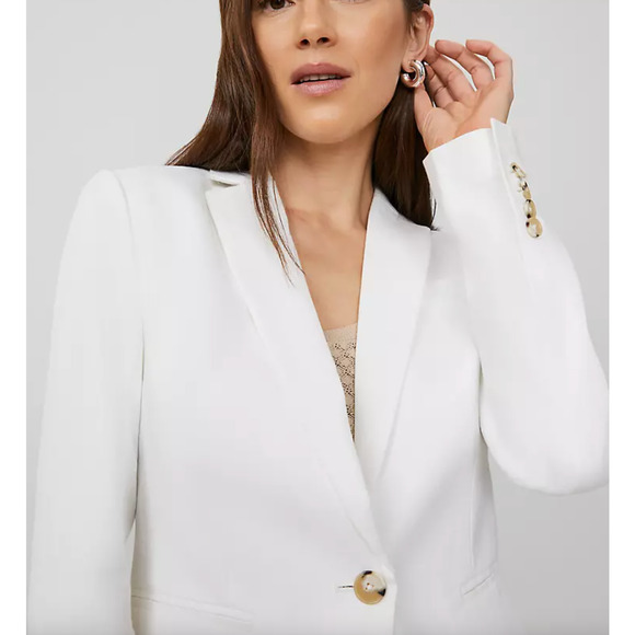 NWT ANN TAYLOR WHITE PETITE ONE BUTTON LINEN BLEND BLAZER JACKET SZ 8P - Picture 3 of 7